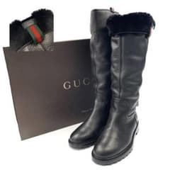 超美品》GUCCI グッチ ロングブーツ シェリーライン ムートン シボ革