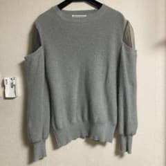 肩あきデザイン ニット 長袖 グレー