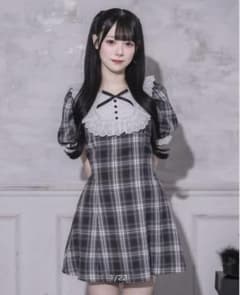 pium コットンレースドーリーカフェワンピ ブラックチェック - メルカリ