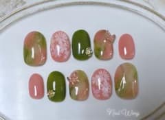 桜ネイル　桜餅ネイル　春ネイル　ネイルチップ　2024春　和風ネイルのサムネイル