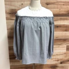 マジェスティックレゴン レース切替ブラウス長袖 M ギンガムチェック フリル