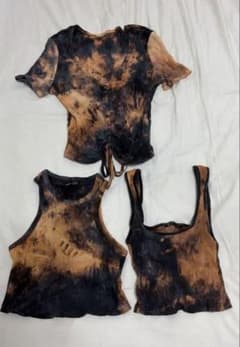 SHEIN トップス 3点セット タイダイ ブリーチ柄 半袖 タンクトップのサムネイル