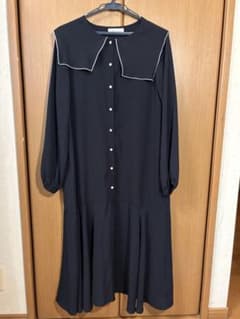 襟付きロングシャツワンピース 黒 Lサイズのサムネイル