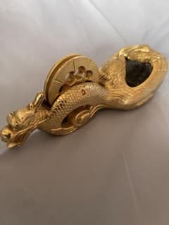 24KGP 龍の墨つぼ 金 金メッキ 年代物 アンティーク 大工道具 墨壺