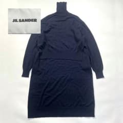 ジルサンダー　ドッキングニットワンピース　カシミヤ　ハイネック　マキシ丈　　紺 ジルサンダー ドッキングニットワンピース カシミヤ ハイネック マキシ