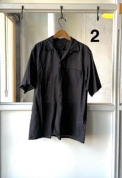 COMOLI KHADIコットン半袖オープンカラーシャツ BLACK 2のサムネイル