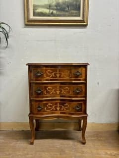 管452☆イタリア製☆アンティーク☆象嵌細工☆猫脚☆3段チェスト