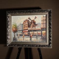 手書き油絵 パリの風景 ムーラン・ルージュの風車 額付 肉筆絵画 油彩
