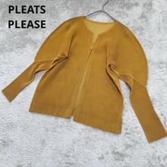 極美品☆PLEATS PLEASE プリーツプリーズ イッセイミヤケ PP61-JA141 フロントオープン 長袖 カーディガン イエロー 3 日本製 正規品 レディース PLEATS PLEASE ISSEY MIYAKE - PLEATS PLEASE(プリーツプリーズ