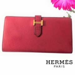 HERMES ベアン 二つ折り長財布 ゴールド金具 レッド刻印I - メルカリ