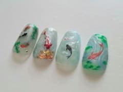 ネイルチップ 金魚 夏 水色 和風 涼しげ 透明感 ハンドメイド 鯉 まとめ売りのサムネイル