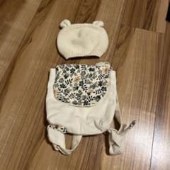 クリーム色 花柄ポケット リュック 帽子セットのサムネイル