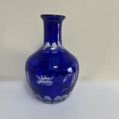 切子硝子 デキャンタ 花瓶 冠水瓶 ルリ色 アンティーク レトロ - メルカリ