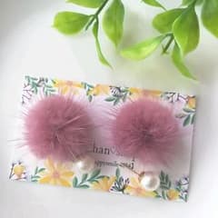 2way♡一粒パールとミンクファー（アンティークピンク）のサムネイル