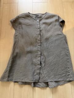 無印良品　リネン100% ブラウン 半袖シャツ M/Lのサムネイル