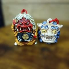 陶器製 鬼・獅子 置物 2体セット 縁起物 - メルカリ