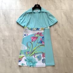 美品 レオナール フラワープリント 花柄 チュニック ワンピース トリム