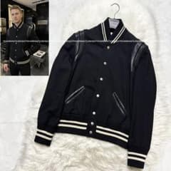 SAINT LAURENT PARIS エディ期 レザー切替ジャケット 羊革 名作 エディ期 サンローラン パリ レザー切替 テディジャケット 46 黒