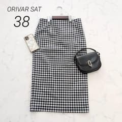 ORIVARSATタイトスカートギンガムチェック柄バックスリットロングス日本製