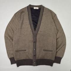 vintage　Vネックニットカーディガン　ヘリンボーン　リブ　薄手　レトロのサムネイル