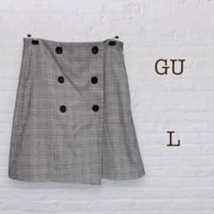 ジーユー/チェックミニスカートWT/ラップ風スカート/裏地付き/千鳥柄/ミニスカ
