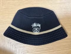 STUSSY ニットバケットハット ブラック ベージュのサムネイル