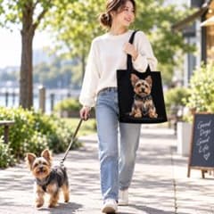 ヨークシャーテリア 犬柄 トートバッグ 黒 肩掛け 大容量 レディースのサムネイル