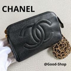 シャネル　デカココ　ポーチ大　青　キャビアスキン　ショルダーポーチ　正規品 シャネル デカココ ポーチ大 黒 キャビアスキン チェーンショルダー