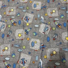 ロケット　宇宙　グレー　布　生地　ハギレ