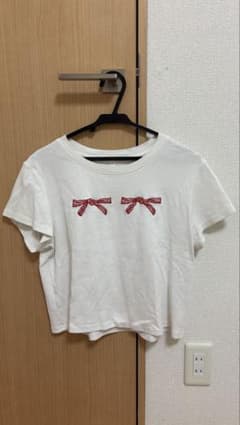 リボン刺繍 半袖Tシャツ ホワイトのサムネイル