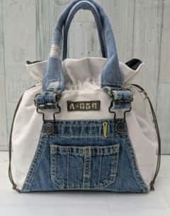 デニムリメイク 巾着トートバッグ ＊オーバーオール＊ ダメージ - メルカリ