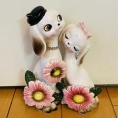 昭和レトロ レトロ 犬 ワンちゃん ペア 陶器製 置物 人形 ヴィンテージのサムネイル