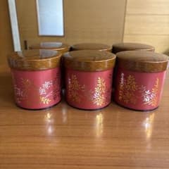 茶筒 6個セット 赤色 木目調蓋 葉柄のサムネイル