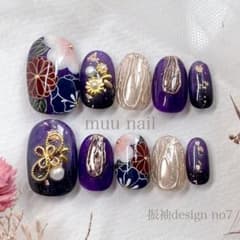 オーダーネイルチップ 紫 マグネット ゴールド 振袖ネイル 成人式