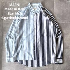 MARNI センター切り替え ストライプシャツ サイズS 46 ネイビー ブルー 