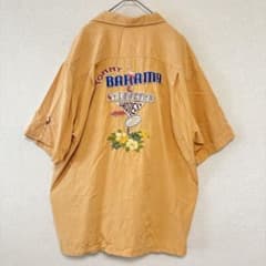 トミーバハマ アロハシャツ 開襟 半袖 刺繍 花柄 【XL 】黄 シルク