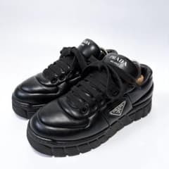 PRADA パデッドナッパレザー 厚底スニーカー 三角ロゴ ブラック 38 
