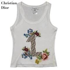 Christian Dior タンクトップノースリーブ トロッター 花柄刺繍 - メルカリ