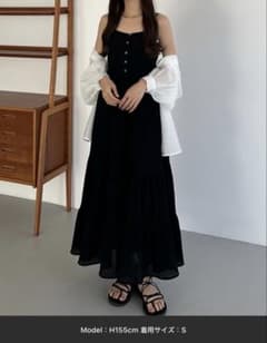 callautia 楊柳キャミティアードキャミワンピース ブラック Sサイズのサムネイル