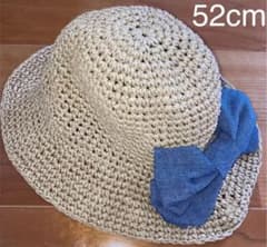 【未使用】キッズ 麦わら帽子 デニムリボン 52cmのサムネイル