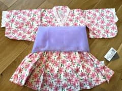 キッズ 花柄ワンピース浴衣 蝶結び 2点セット  110のサムネイル