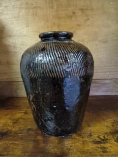 時代物 壺 甕 飴釉 櫛目文様 壺 花器 骨董 古民具 陶芸 傘立て 約6kg h*a様 時代物 壺 甕 飴釉 櫛目文様 壺 花器 骨董 古民具 陶芸 傘立て