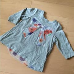 ハッカキッズ／フラワープリント切り替えカットソー／100㎝のサムネイル