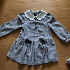 チェック柄 丸襟 長袖 ワンピース