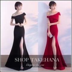 オフショルダー マーメイド  ロング丈 パーティードレス ノースリーブ　レッドのサムネイル