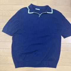 ZARA リブニットポロシャツ ネイビー 半袖のサムネイル