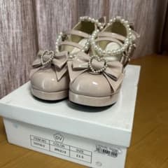 パールアンクレットリボンハートくり抜きヒールロリータパンプス23.5cm ピンク