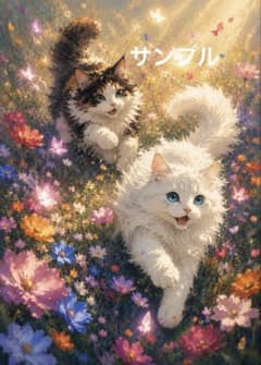 [한 번만] 꽃밭을 달리는 흰 고양이와 벌새 고양이 K778