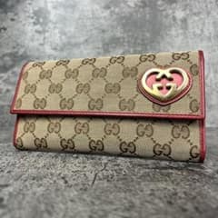 GUCCI ラブリーハート GGキャンバス 長財布 メタリックレッド - メルカリ