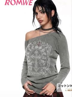 ROMWE グレー オフショルダー Tシャツのサムネイル